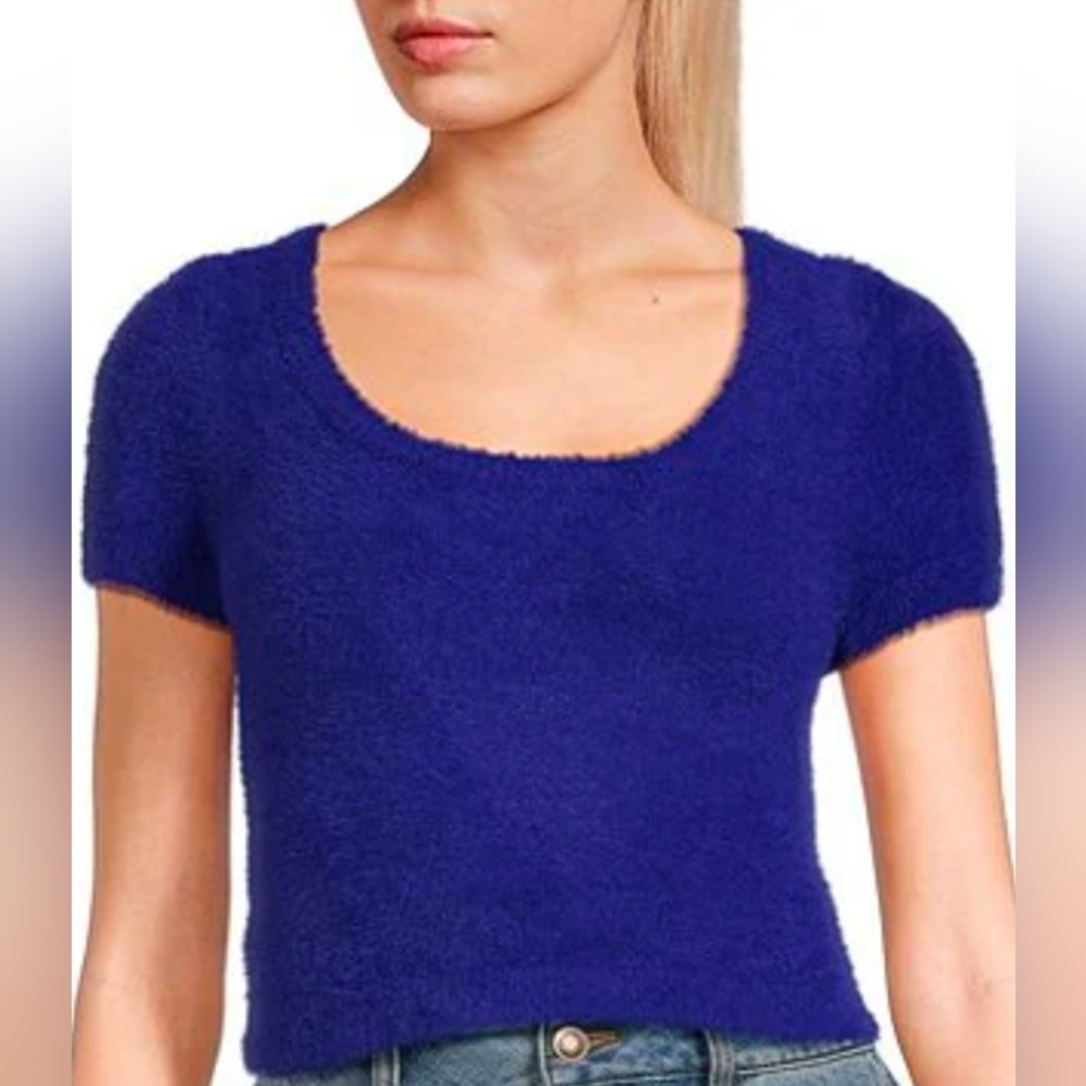 Blue Fuzzy Knit Crop Sweater Top By Chelsea And Violet Size M